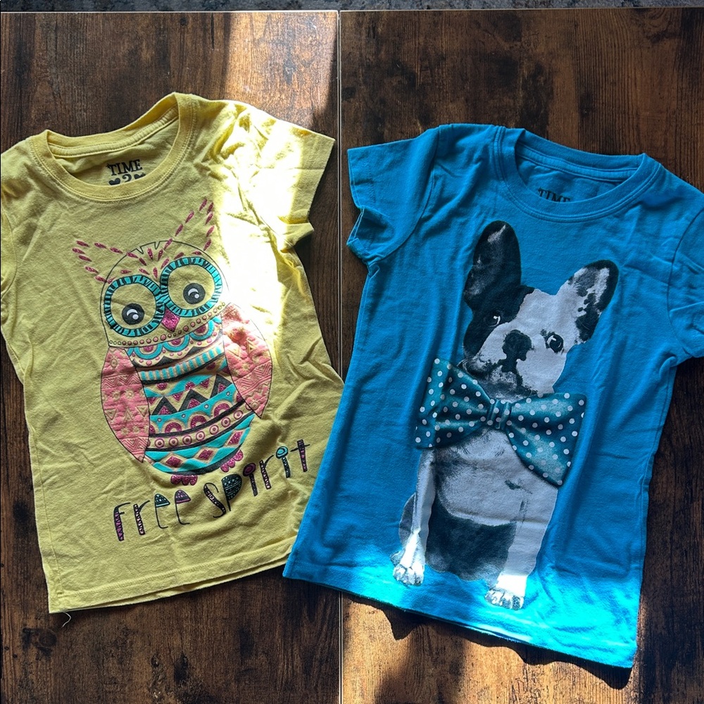 Kids Yellow Owl & Blue Dog Graphic Tees